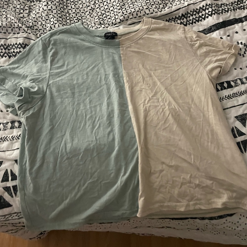 XL half blue half white tee shirt